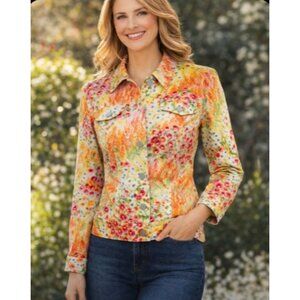 Vintage Bernard Zins Paris Floral Jacket Made in France Fitted Size Small